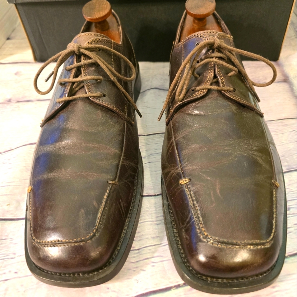 ALDO MEN'S VINTAGE HANDARBEIT DERBY SHOES LATEX BOTTOM LEATHER BROWN SZ 41-US8.5